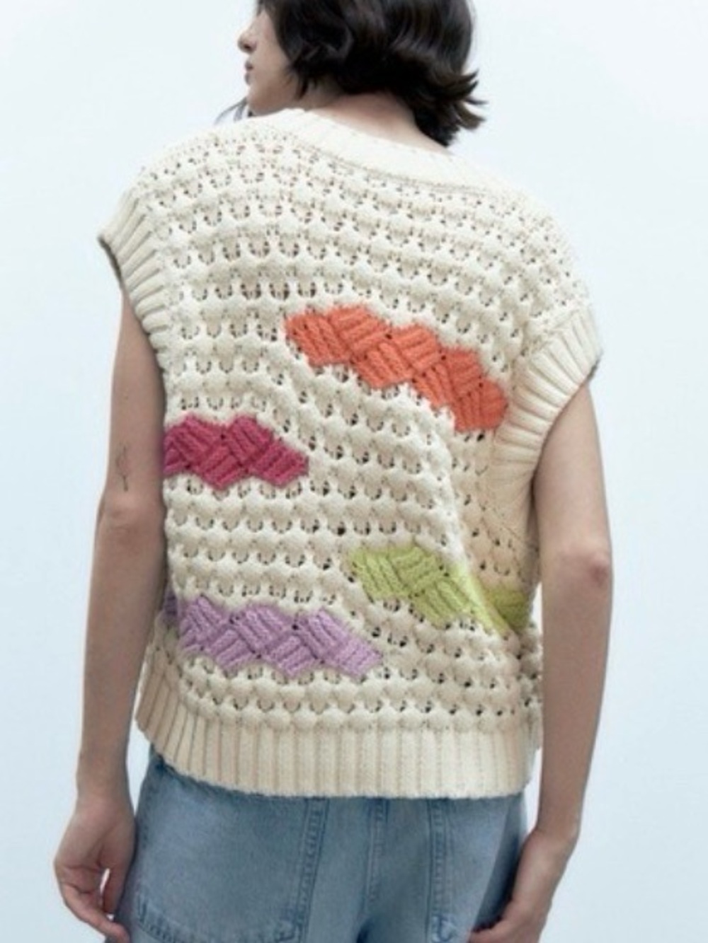 Zara Chunky Knit Colorblock Sweater Vest Medium M Sleeveless Top Oversized - Picture 10 of 12